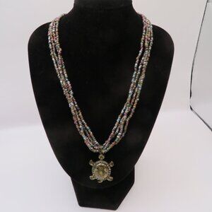 Turtle Pendant on Beaded Necklace